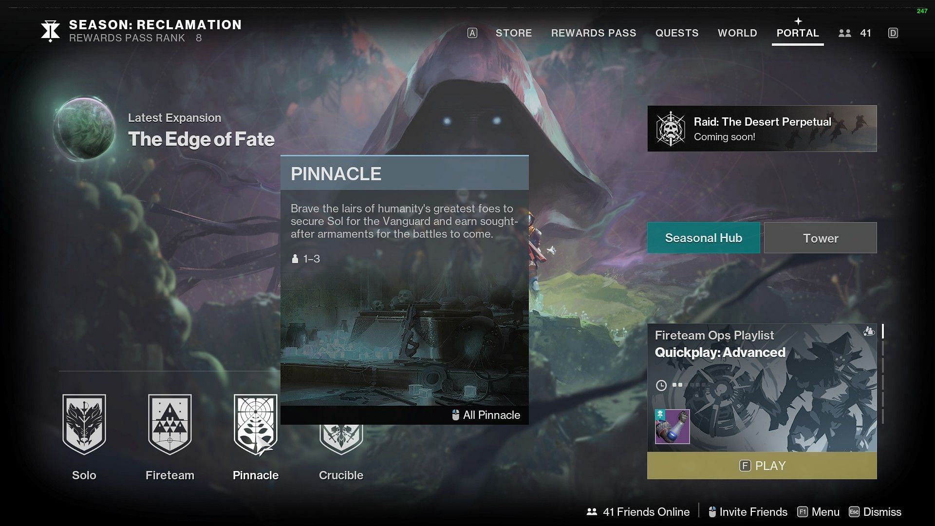 Pinnacle Ops in the Portal of Destiny 2 (Image via Bungie)
